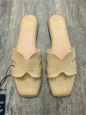 NWT Madden NYC Women’s Raffia Classic Flat Slide Sandals - Sz 9.5 Boho Resort